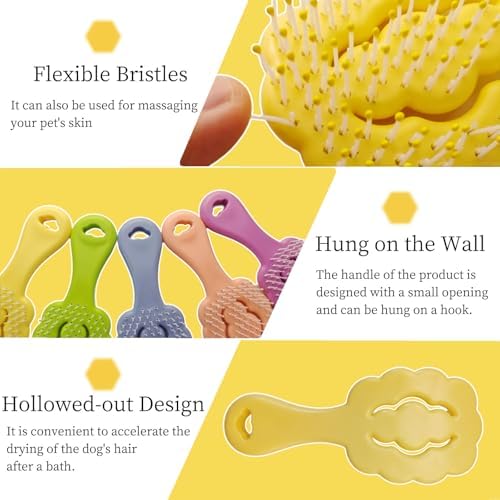 Cloud-Shaped Soft Bristle Small Dog Brush, Puppy Essentials (Yellow) - Image 3