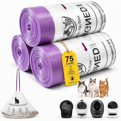75 Count Litter Box Robot 5/4/3/EVO Waste Bags, Automatic Litter Box Liners, Transparent Sensor-Friendly Drawstring Cat Litter Bags, Heavy Duty Tear Resistant, Pre-Separated, 25.2 x 15.7 In by Unknown