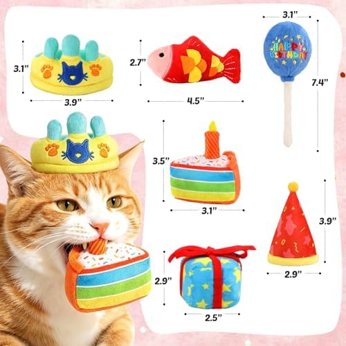 CiyvoLyeen Plush Birthday Catnip Toys for Indoor Cats 6 Pack - Image 3
