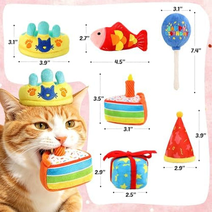 CiyvoLyeen Plush Birthday Catnip Toys for Indoor Cats 6 Pack - Image 3