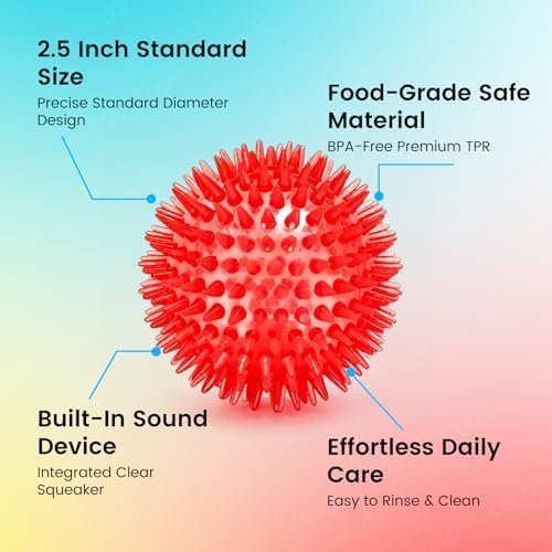 Squeaky Dog Toys Balls, 6 Pack 2.5" Spiky Dog Balls, Durable Puppy Chew Toys for Teething, Interactive Fetch Dog Toy Balls for Small Dogs - Image 5