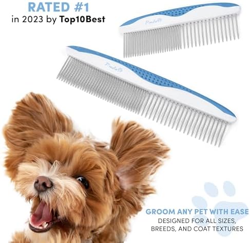 Poodle Pet Dog Combs for Grooming | 2 Pack | Stainless Steel Teeth Easily Remove Dirt | Proper Care Prevents Knots and Mats for Long and Short Haired Pets | Anti-Slip Comfort Grip Handle (Blue) - Image 7
