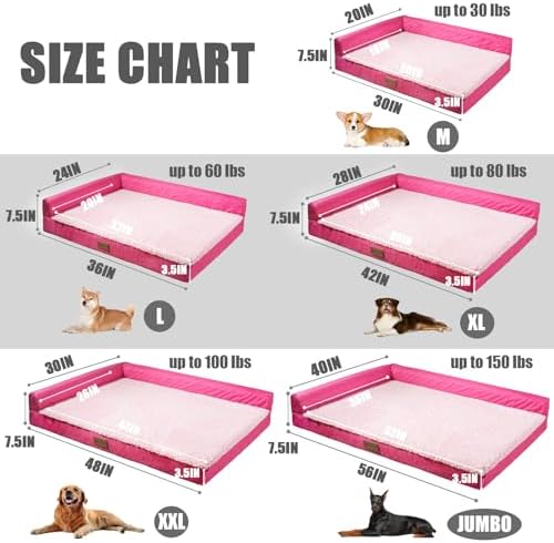 Patas Lague Orthopedic Large Dog Bed Washable Pet Sofa Bed 42''X28''Pink - Image 6
