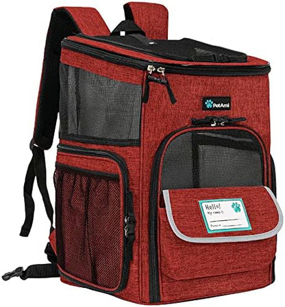 PetAmi Dog Backpack Carrier, Airline Approved 4-Way Entry Cat Bag, Red by PetAmi