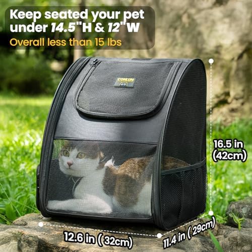 Conlun Cat Backpack Carrier for Small Dogs and Cats Fit Up to 15 Lbs,Small Dog Backpack, Foldable with 3-Side Mesh Windows, Pet Carrier for Travel & Hiking Friendly，Black - Image 2