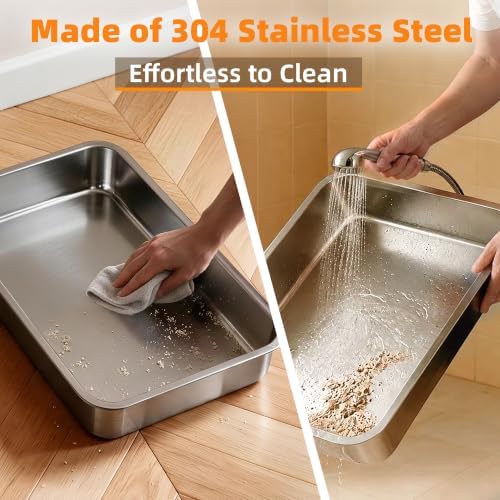 4-in-1 Stainless Steel Cat Litter Box with Lid and High Sides, Mint Pop - Image 4