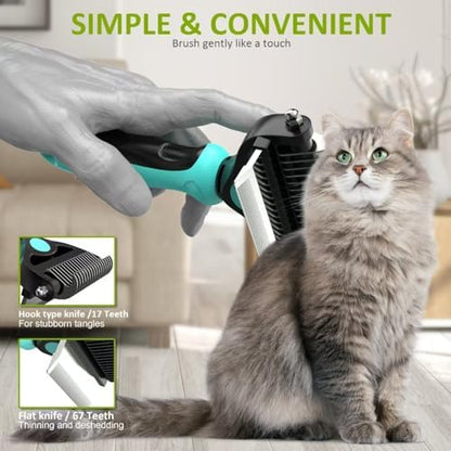 Spring Blossoms-2 in 1 Professional Grooming Rake for Cats & Dogs-Dematting Comb for Easy Mats & Tangles Removing,Pet Brush Safe No More Nasty Shedding and Flying Hair (Cyan) - Image 6
