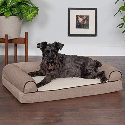 Furhaven Memory Foam Dog Bed for Medium/Small Dogs w/ Removable Bolsters & Washable Cover, For Dogs Up to 35 lbs - Sherpa & Chenille Sofa - Cream, Medium - Image 3