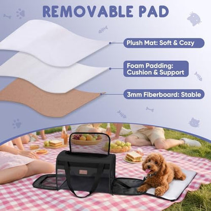 BALEINE Cat Carrier, Puppy Dog Carrier for Small Medium Pets Up to 15 Lbs, Soft-Sided Dog Travel Bag with Safety Zippers, Collapsible Pet Carrying Case (Black, L, 17"x11"x11") - Image 5