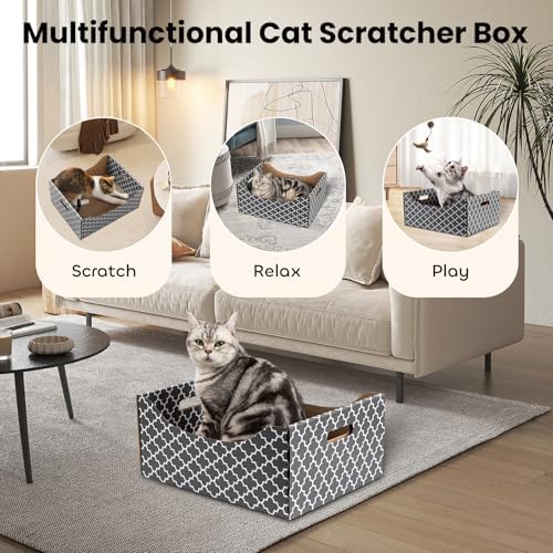 [Ultra-Large] Cardboard Cat Scratcher Box, Heavy Duty Cat Scratcher Bed with Double-Sided Scratch Pad, Sturdy and Refillable, Ideal for Scratching and Sleeping, Premium House for Indoor Cats - Image 6