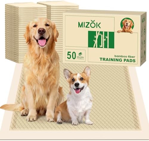 MIZOK Bamboo Dog Pee Pads Highly Absorbent No Leak Extra Large 28x34in 50Ct by MIZOK