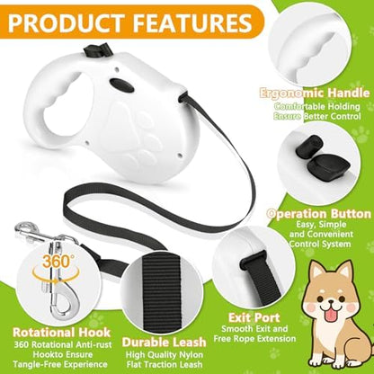 Retractable Dog Leash, 16ft Dog Walking Leash for Small Dogs up to 77lbs, Non-Slip Handle (White) - Image 3
