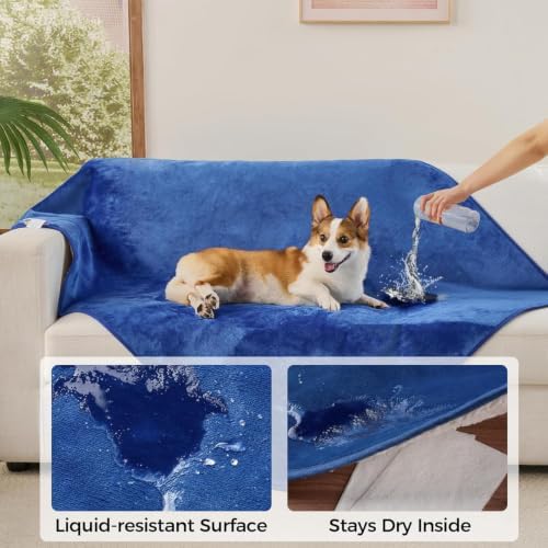 Sunheir Waterproof Dog Blankets for Extra Large Dogs - Cat Blanket Washable for Couch Protection, Soft Sherpa Fleece Puppy Throw Blanket to Prevent Urine Leaks & Protects Furniture, 50"X 60", Blue - Image 3