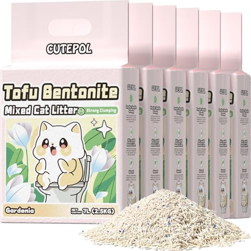 Mixed 4-in-1 Clumping Cat Litter 33 lb, Odor Control and Rapid Clumping, Water Absorbent and Flushable, Dust-Free, Multi-Cat, Bentonite Tofu Cat Litter, Jasmine Scent, 5.5lb/Pack by Cutepol