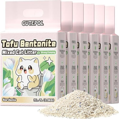 Mixed 4-in-1 Clumping Cat Litter 33 lb, Odor Control and Rapid Clumping, Water Absorbent and Flushable, Dust-Free, Multi-Cat, Bentonite Tofu Cat Litter, Jasmine Scent, 5.5lb/Pack by Cutepol
