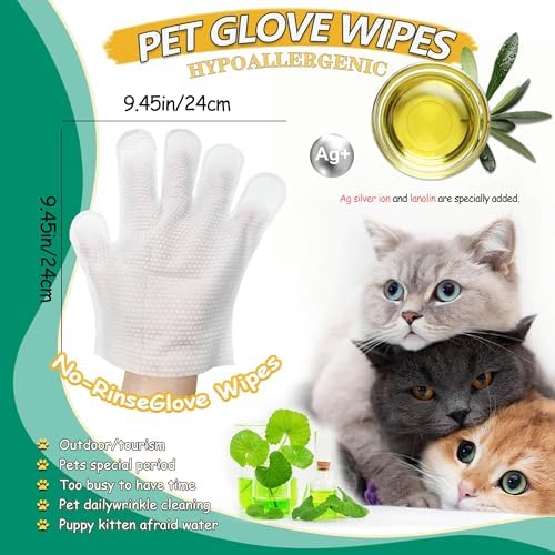 10 PCS Pet Cleaning and Deodorizing Bathing Grooming Glove Wipes for Dogs and Cats, Extra Thick Nourish Fur No-Rinse Grooming Wipes for Daily Care and Travel, Hypoallergenic - Image 3