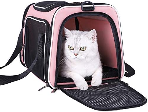 Soft Pet Carrier for Medium Cats and Small Dogs with Cozy Bed, 3 Doors, Top Entrance | Airline Approved, Escape-Proof, Breathable, Leak-Proof, Easy Storage (Pink) by petisfam