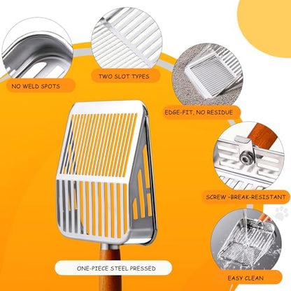 Rustproof & Unbreakable 304 Stainless Steel Metal Cat Litter Scoop with Holder Stand, One-Piece Pressed Design with No Welds, Easy Bottom Scooping, Reinforced Anti-Break Handle - Image 3