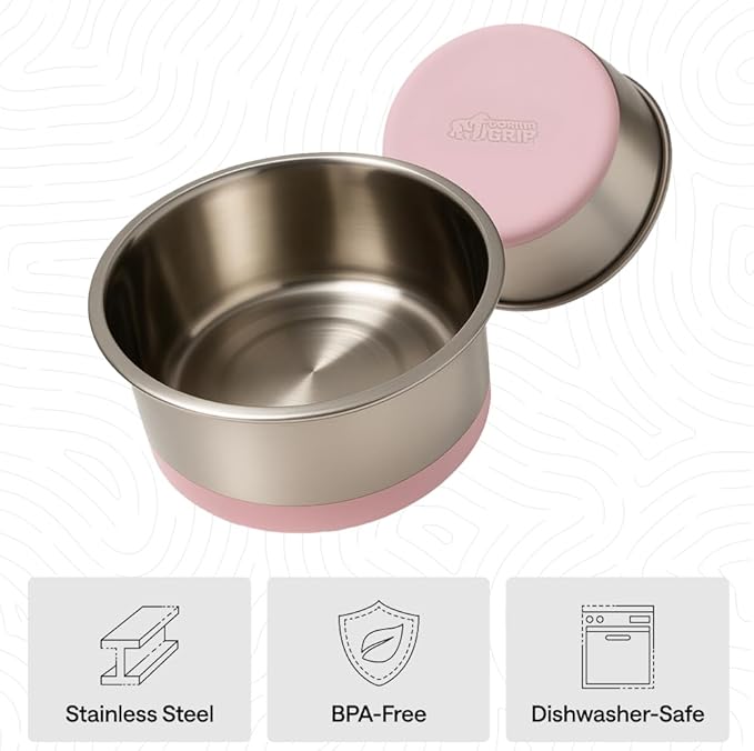 GORILLA GRIP Dog Bowls, Food Grade 304 Stainless Steel, Holds 6 Cups Each (48 fl oz) Food and Water Bowl for Feeding Dogs and Cats, Dishwasher Safe, Rust Resistant, BPA Free Rubber Base Set of 2 Pink