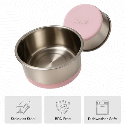 GORILLA GRIP Dog Bowls, Food Grade 304 Stainless Steel, Holds 6 Cups Each (48 fl oz) Food and Water Bowl for Feeding Dogs and Cats, Dishwasher Safe, Rust Resistant, BPA Free Rubber Base Set of 2 Pink