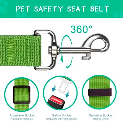 2 PCS Dog Seat Belt for Car Frskcssd Adjustable Dog Car Harness Heavy Duty Nylon Dogs Safety Seat Belt (Black+Green) - Image 4