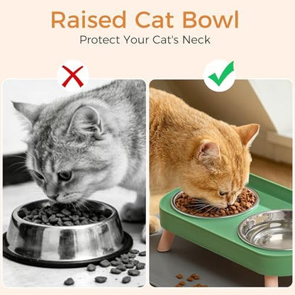 LoeJan Elevated Cat Bowls Set - Raised Cat Food and Water Bowl Set with Non Slip Stand - Pet Feeding Station with 3 Stainless Steel Bowls with Splash Proof Guard - Image 4