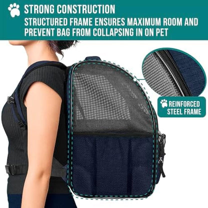 PetAmi Dog Backpack Carrier Airline Approved Cat Pet Puppy Bag, Navy - Image 6