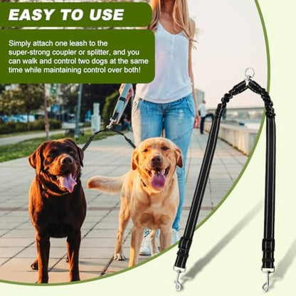 Double Dog Leash, 360° Swivel No Tangl-e Bungee Walking Training Leashes, Comfortable Shock Absorbing Reflective Bungee Reflective Walking Training Leash for 2 Dogs - Image 7
