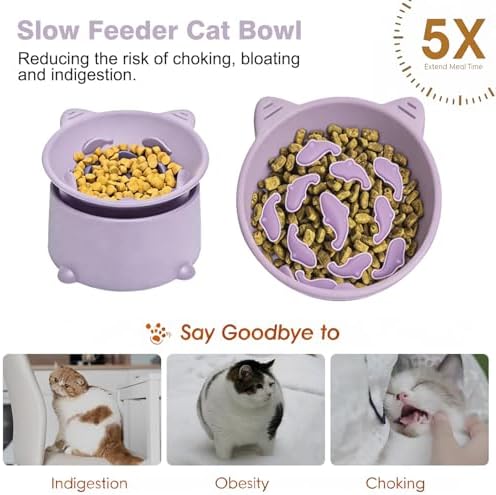 Raised Slow Feeder Cat Bowl, Silicone Elevated Tilted Cat Slow Feeder Bowl - Image 5