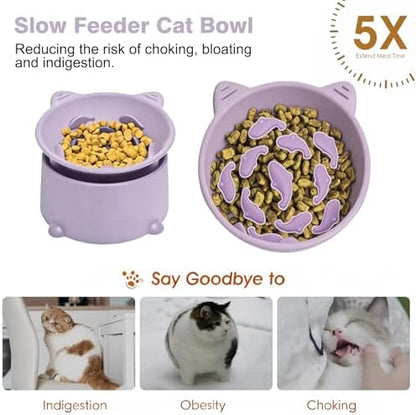 Raised Slow Feeder Cat Bowl, Silicone Elevated Tilted Cat Slow Feeder Bowl - Image 5