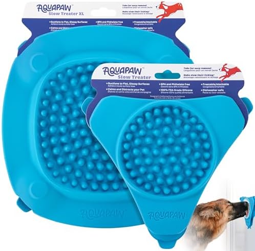 Aquapaw Silicone Dog Lick Mat - Suction Cup Slow Feeder Pad - Calming Bath Time Aid & Dog Grooming - Stress Relief & Pet Enrichment - Pack of 2 - XL & Small, Blue by Aquapaw