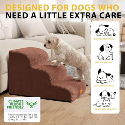 Dog Stairs for Small Dogs, 3-Step Non-Slip Foam Pet Steps for Couch Bed - Image 3