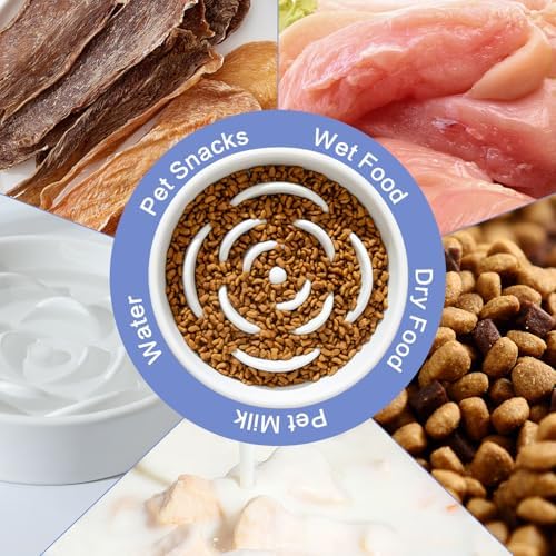 8.25'' Ceramic Slow Feeder Dog Bowls - Petal Shape Modern Dog Food Dish for Medium and Large Breeds, Puzzle Maze Bowl to Slow Down Eating, Anti-Gulping, Dishwasher & Microwave Safe, White - Image 5