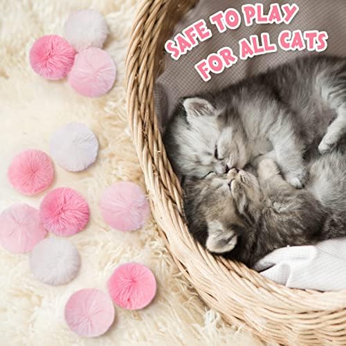 Weewooday 12 Pcs Large Fuzzy Cat Pom Pom Balls Plush Toys, Pink, White - Image 6