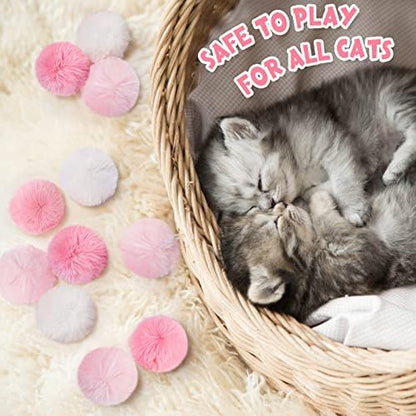 Weewooday 12 Pcs Large Fuzzy Cat Pom Pom Balls Plush Toys, Pink, White - Image 6
