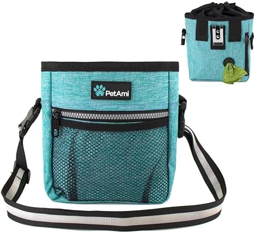 PetAmi Dog Treat Pouch | Dog Training Pouch Bag with Waist Shoulder Strap, Poop Bag Dispenser | Treat Training Bag for Treats, Kibbles, Pet Toys | 3 Ways to Wear (Turquoise) | No bowl included by PetAmi