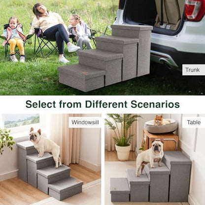 Love's cabin Dog Stairs for High Bed, Foldable Pet Stairs for Small Medium or Large Dogs Puppy with Storage for Bed or Couch, Cat Dog Steps Ramp with Zip up to 200 lbs, Solid Grey, 4 Steps - Image 6