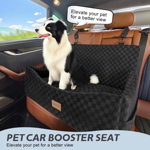 JOEJOY Dog Car Seat for Medium/Large Dogs - Reversible Dual-Sided Travel Dog Car Bed with Memory Foam, Washable Pet Booster Seat for Do gs up to 55 lbs or 2 Small Dogs, 2 Safety Leashes, Black - Image 2