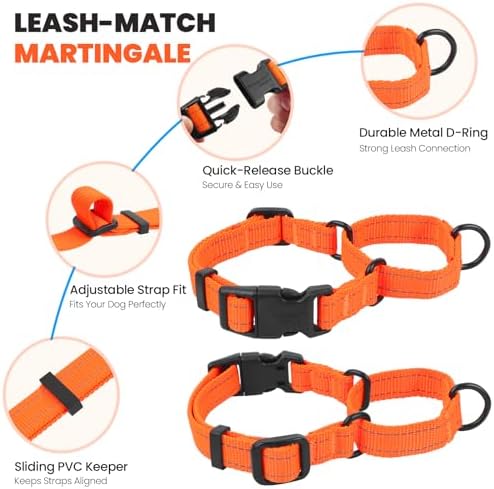 VIVAGLORY Double Handle Dog Leash Twingrip, 5ft x 1in, S, Orange - Image 4