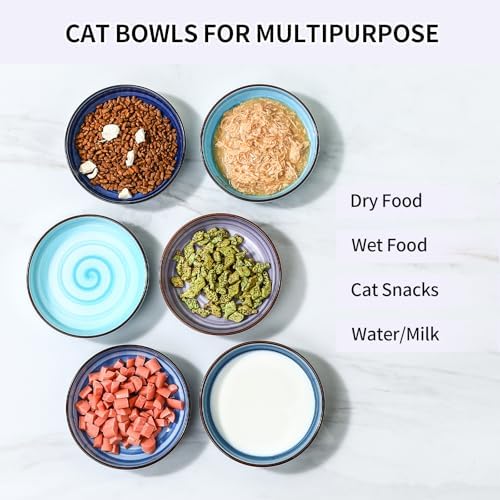 Selamica Ceramic Cat Bowls Set of 6, 5.6 Inch Cat Food Bowl, Gradient Blue - Image 5