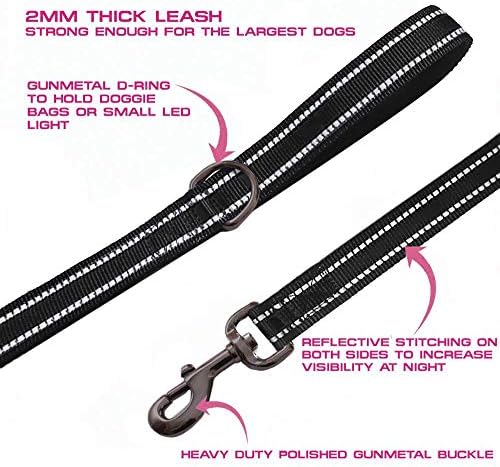 JSXD Heavy Duty Double Handle Dog Leash - 5 FT with Comfortable Padded and Reflective Rope, Suitable for Small to Large Dogs (Wide-Black) - Image 3