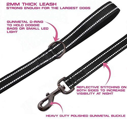 JSXD Heavy Duty Double Handle Dog Leash - 5 FT with Comfortable Padded and Reflective Rope, Suitable for Small to Large Dogs (Wide-Black) - Image 3