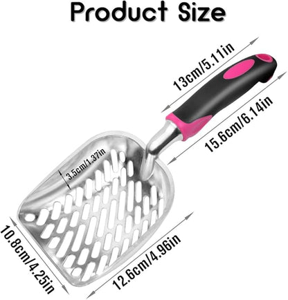 Cat Litter Scoop-Metal Cat Scooper-Long Handle Scoop,Cat Scooper-Poop Sifting-Mesh Shovel-Suitable for Cat Litter Box, (Rose Red)-Christmas