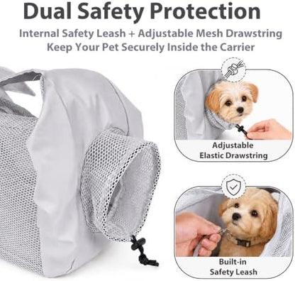 Dog Sling Carrier for Small Dogs & Cats Up to 15lbs, Hands Free Pet Carrier with Bottom Support and Large Pocket, Soft Breathable Mesh Cat Carrier Bag for Travel Hiking Walking (Grey) - Image 4