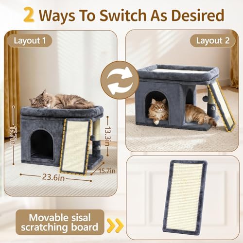 Cat Tree Tower with 15.7x23.6 Perch Bed for Indoor Cats, Dark Gray - Image 4