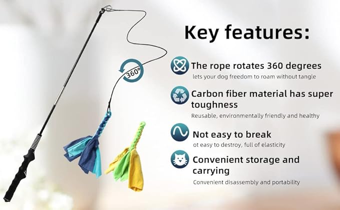 Flirt Pole for Dogs,Interactive Dog Toys for Chase and Tug of War,Durable Teaser Wand with Pet Fleece Rope Tether Lure Toy to Outdoor Exercise for Small Medium Large Dogs