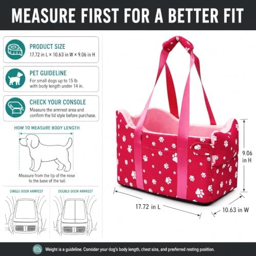Center Console Dog Car Seat for Small Dogs Under 15 lbs - Detachable Washable Carrier with Safety Belt & Storage Pockets, Pink - Image 4