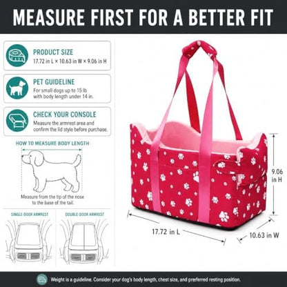 Center Console Dog Car Seat for Small Dogs Under 15 lbs - Detachable Washable Carrier with Safety Belt & Storage Pockets, Pink - Image 4