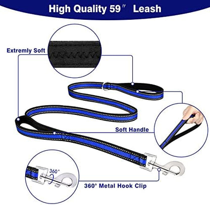 WINSEE Pet Harness Collar and Leash Set, All-in-one Reflective Dog Harness No Pull with Adjustable Buckles for Puppies, Small, Medium, Large, and Extra-Large Dogs (Large, Dark Blue) - Image 4