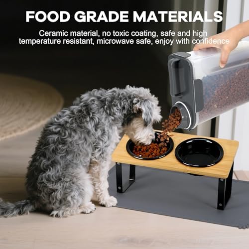 LEAWALK Upgraded Adjustable Height Cat Food Bowls Stand Ceramic Dog Bowls and Slow Feeder Cat Bowl, 15°Tilted Stand Anti Vomiting Raised for Small and Medium Sized Cats Dogs (Black) - Image 2